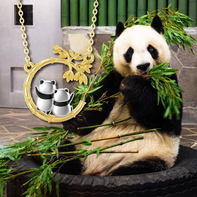 10K Gold Panda & Bamboo Pendant Necklace-5