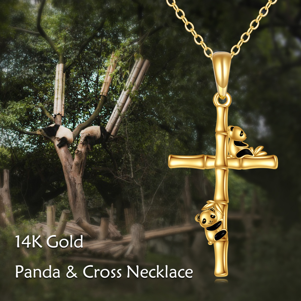 10K Gold Panda & Cross Pendant Necklace-5