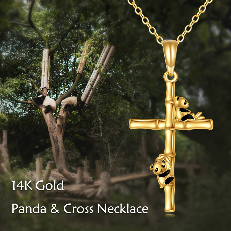 14K Gold Panda & Cross Pendant Necklace-5