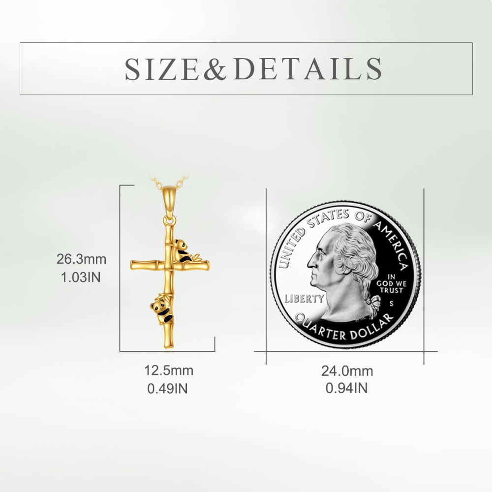 10K Gold Panda & Cross Pendant Necklace-6