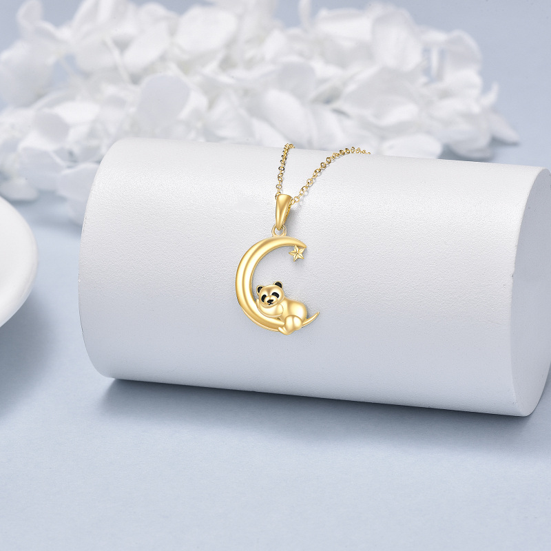 10K Gold Panda & Moon Pendant Necklace-3