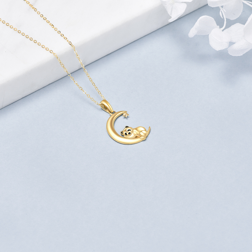 10K Gold Panda & Moon Pendant Necklace-4