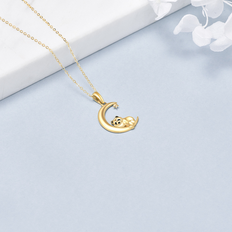 10K Gold Panda & Moon Pendant Necklace-4