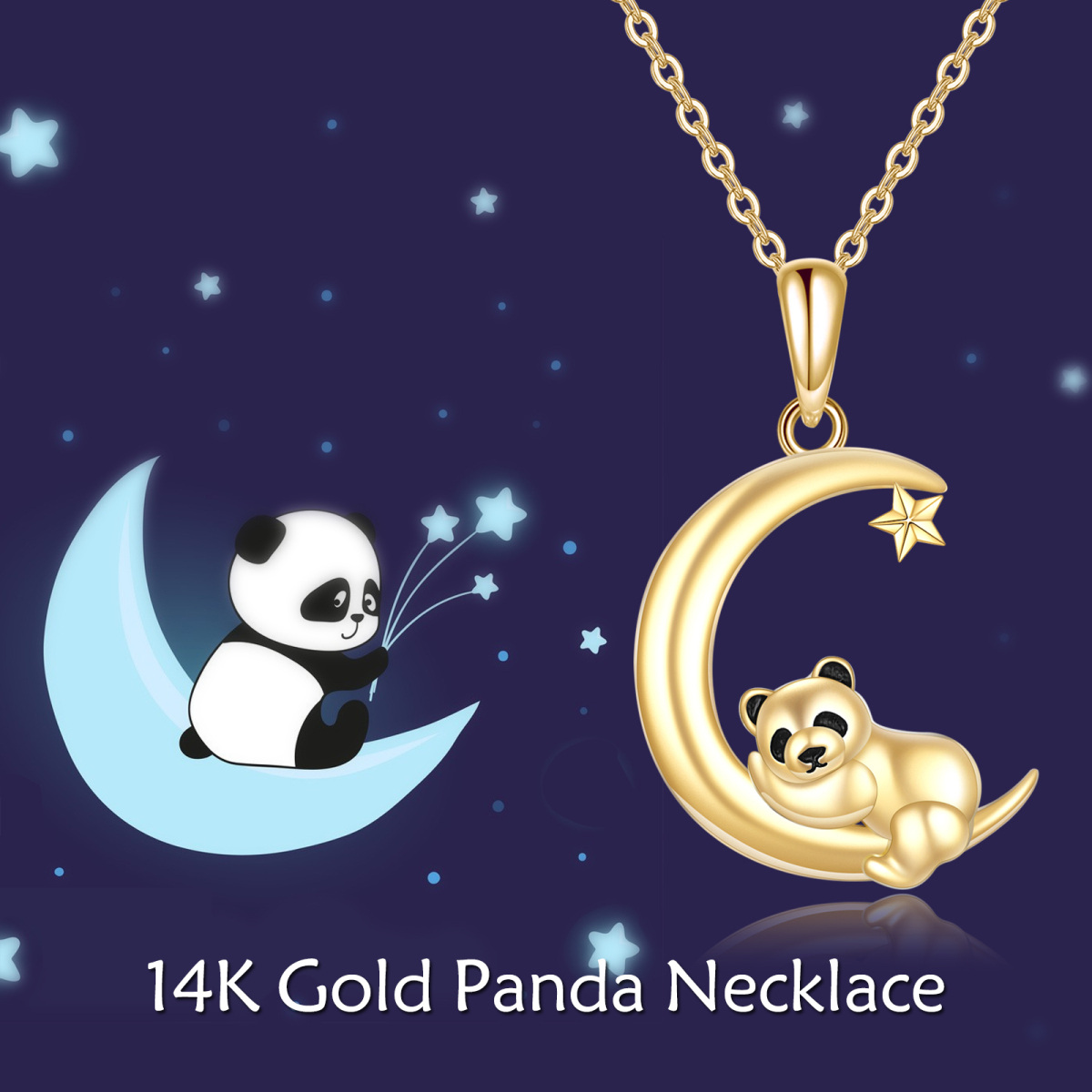 Colar com pingente de lua panda em ouro 14K-5