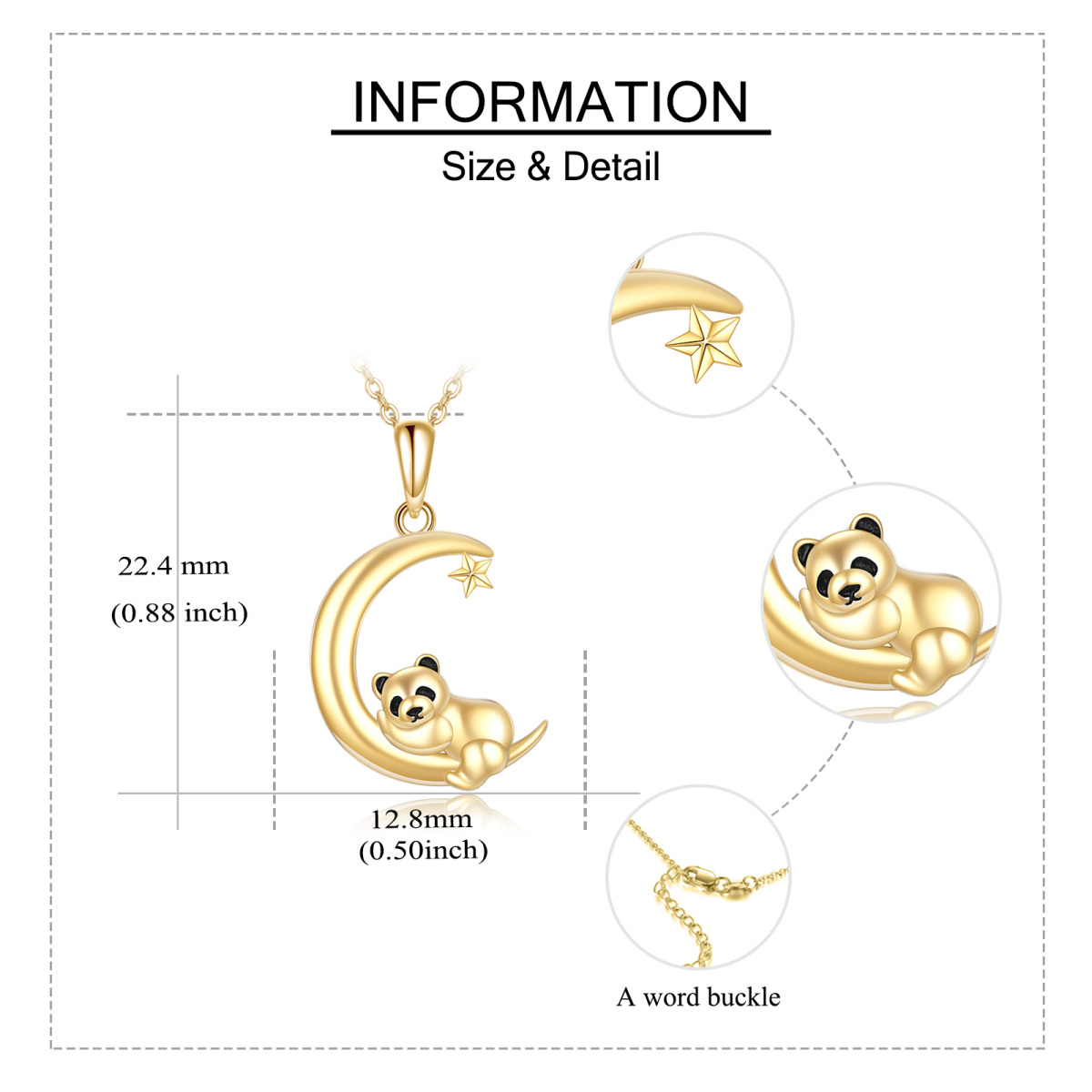 14K gouden panda & maan hanger ketting-6