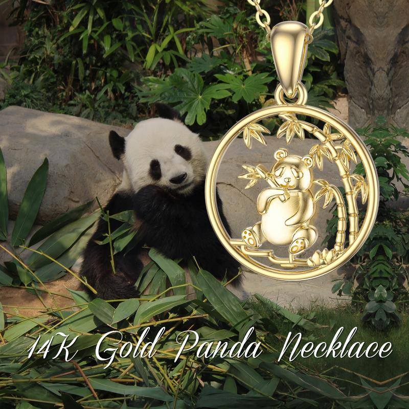 Colar com pingente de bambu e urso panda em ouro maciço 14K-4