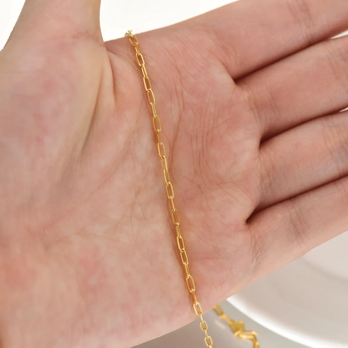 14K Gold Paper Clip Paperclip Chain Necklace-2