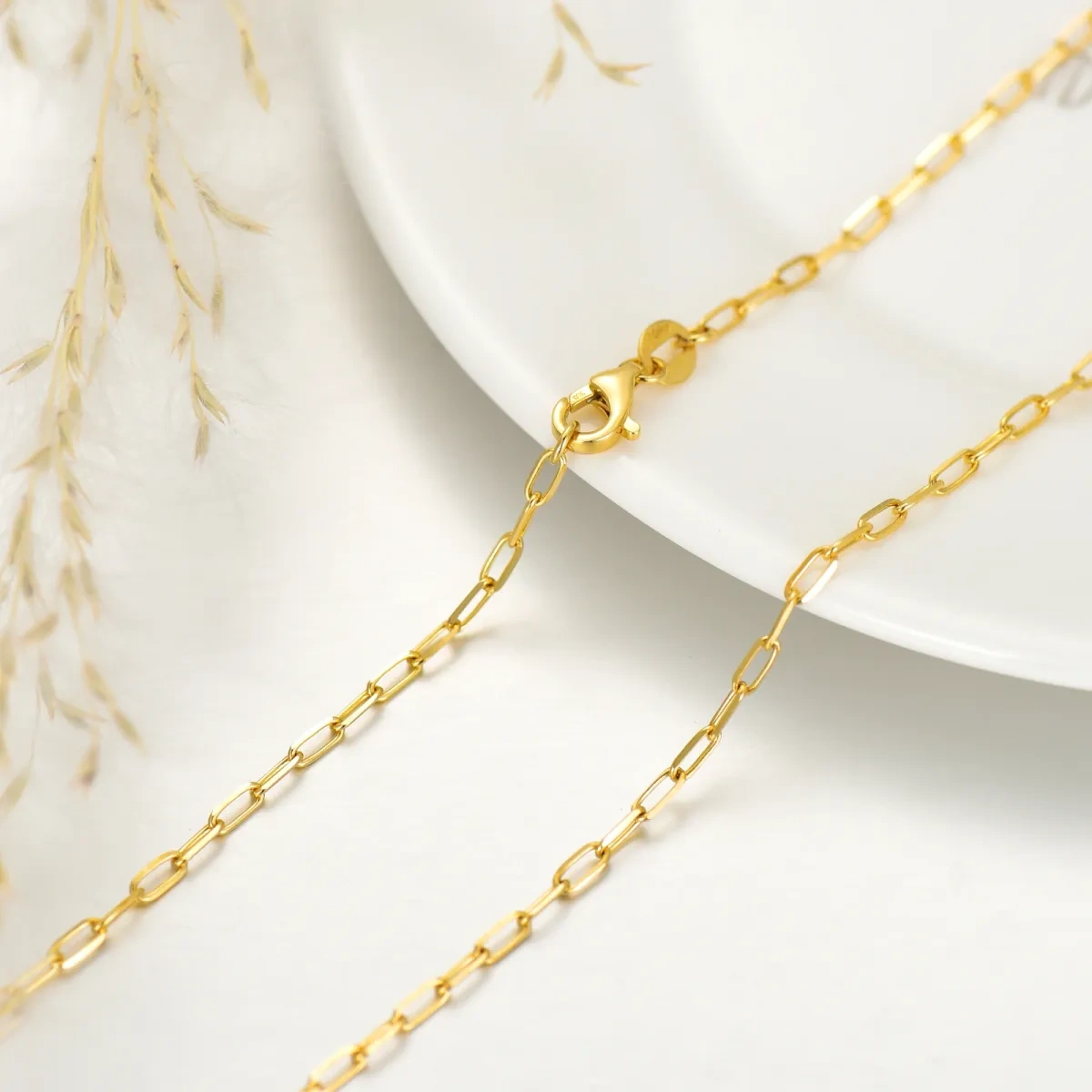 14K Gold Paper Clip Paperclip Chain Necklace-3