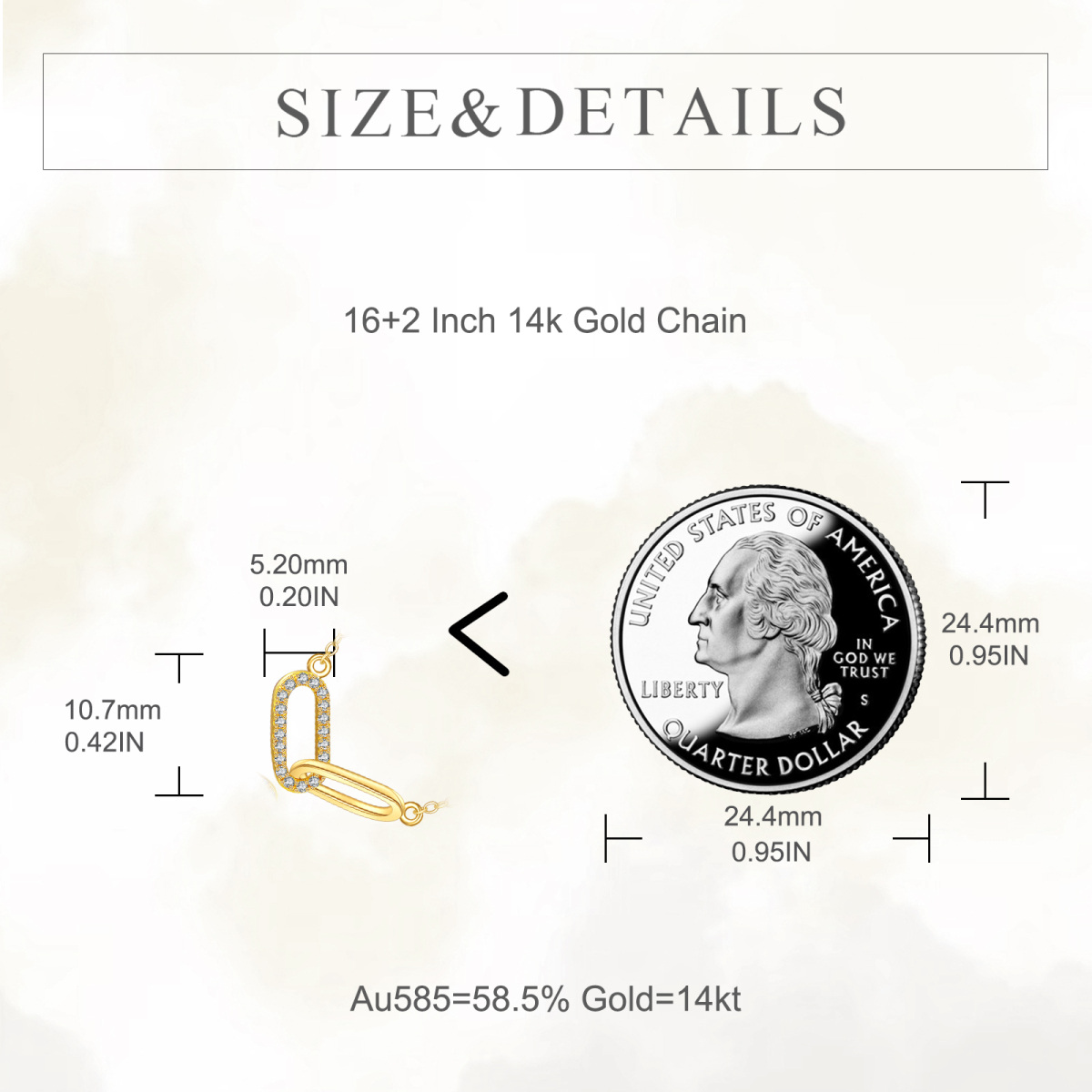 Halskette mit Büroklammer-Anhänger aus 14 Karat Gold mit Zirkonia-5