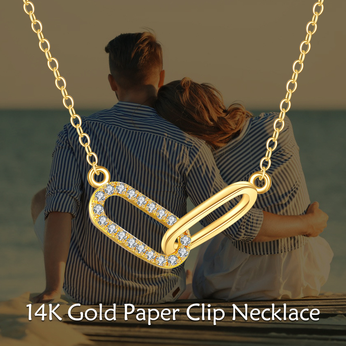 Colar com pingente de clipe de papel de zircônia cúbica de ouro 18K-6