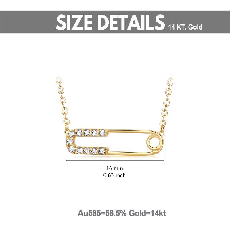 Collar de oro de 14 quilates Cubic Zirconia Paper Clip Colgante-4