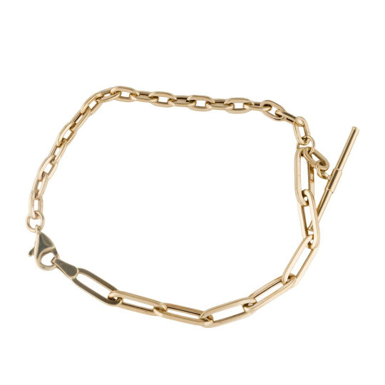 14K Gold Paperclip Chain Toggle Bracelet