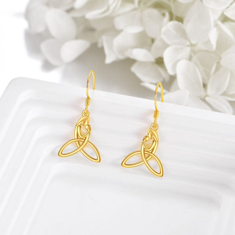 10K White Gold Parents & Children & Celtic Knot Drop Earrings-4