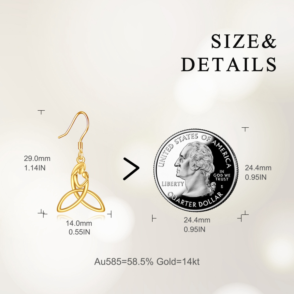 14 Karat Gold Eltern Kinder Keltischer Knoten Tropfen Ohrringe-6