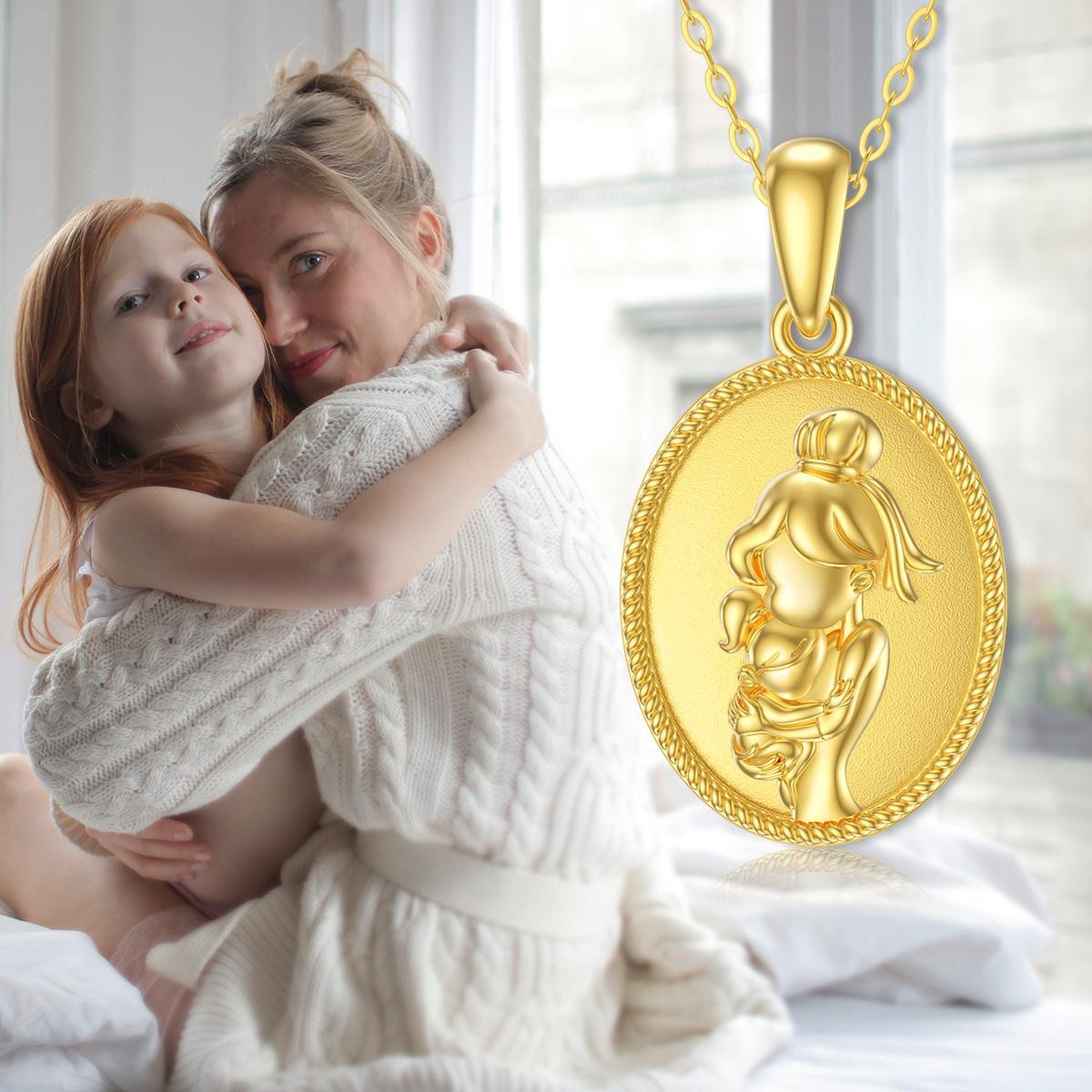 14K Gold Parents & Children Coin Pendant Necklace-3