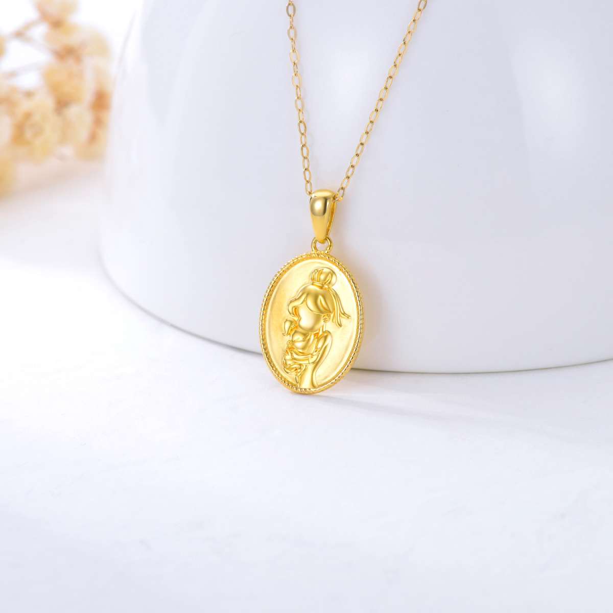 14K Gold Parents & Children Coin Pendant Necklace-4