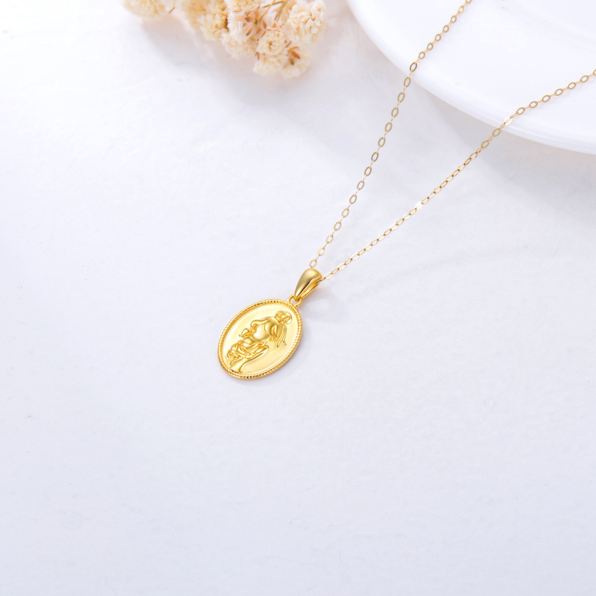 Collier avec pendentif en or 14K en forme de pièce de monnaie pour les parents et les enfants-5