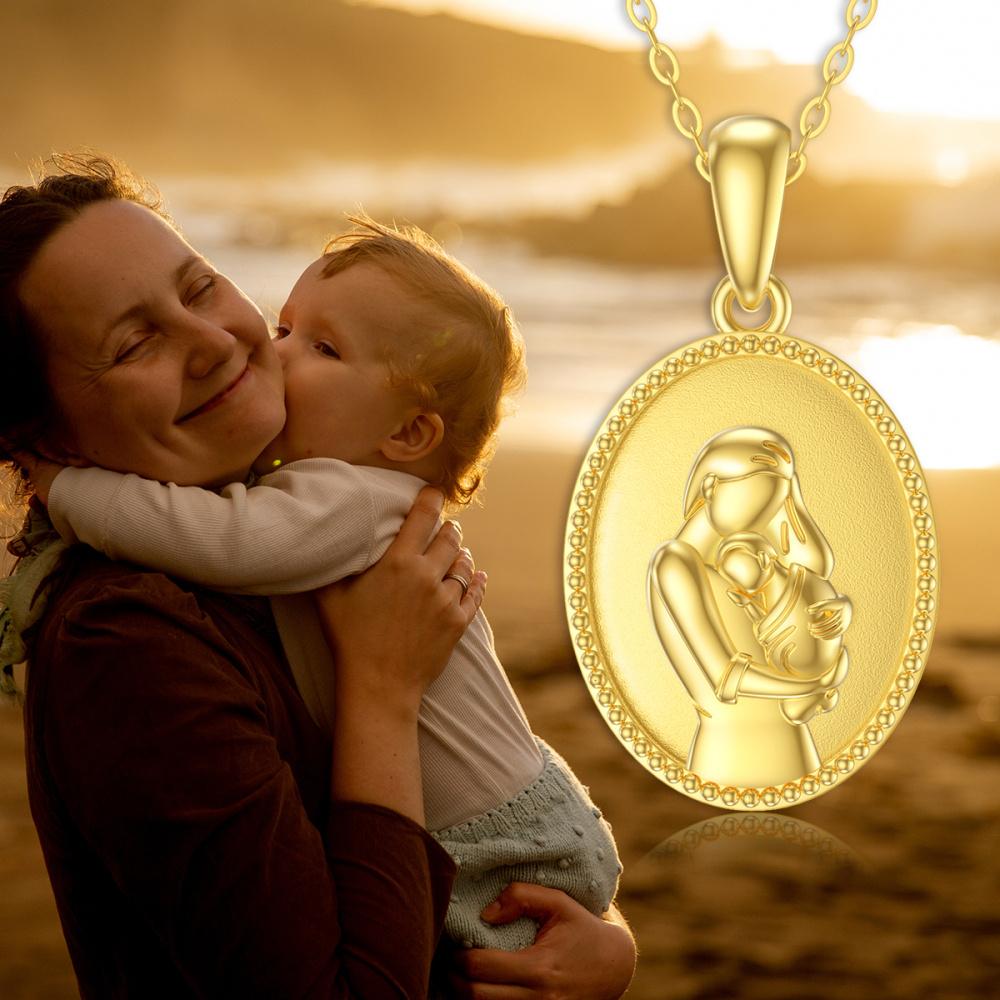 10K Gouden Ouders & Kinderen Munt Hanger Ketting-2