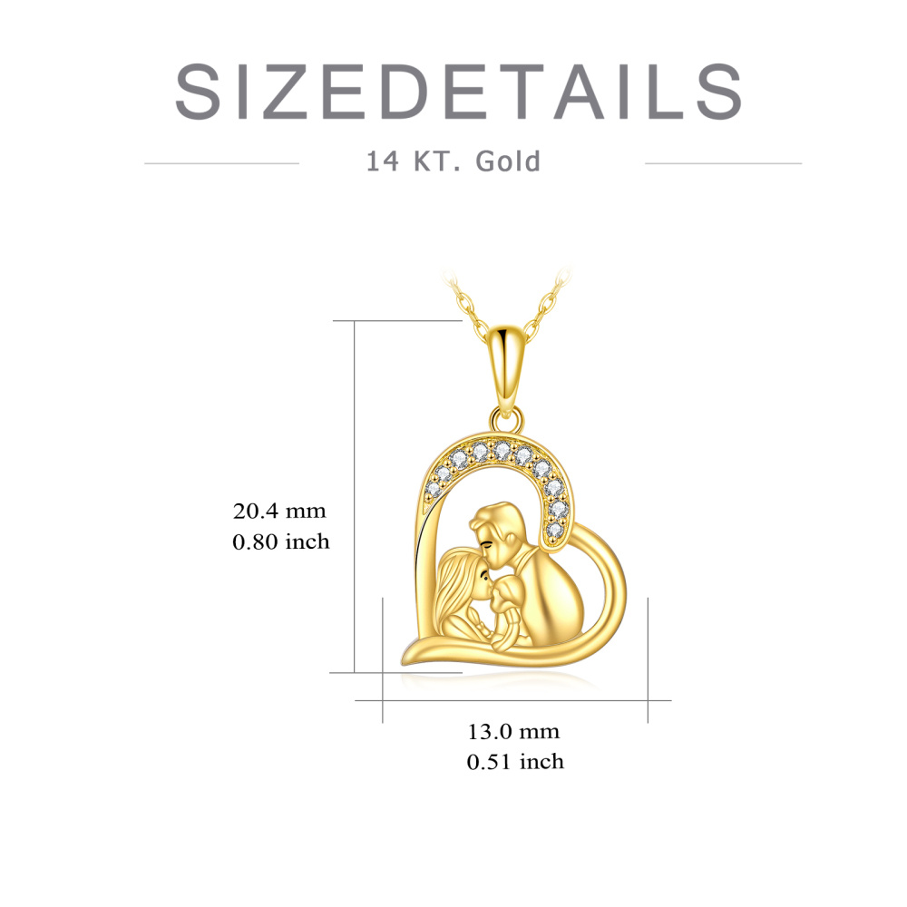 Collier avec pendentif en forme de cœur pour parents et enfants, en or jaune 14 carats, zircone cubique, pour femmes-4