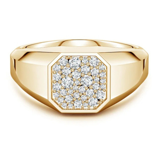 10K Gold Pave-Set Lab-Grown Diamond Octagon Signet Ring for Men