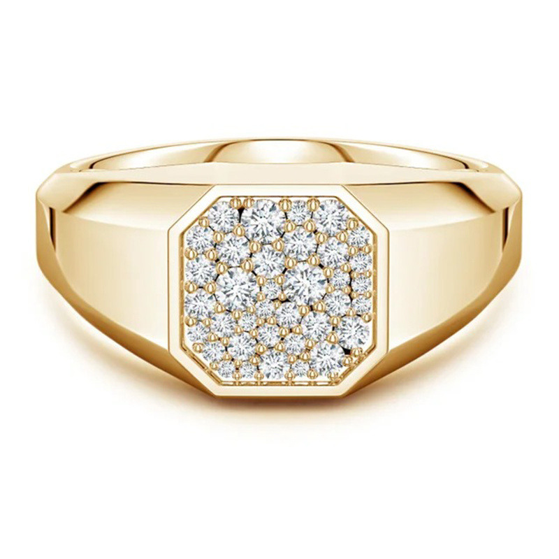 14-Karat-Gold-Pavé-Set-Laborgezüchteter-Diamant-Achteckiger-Signetring für Herren-3