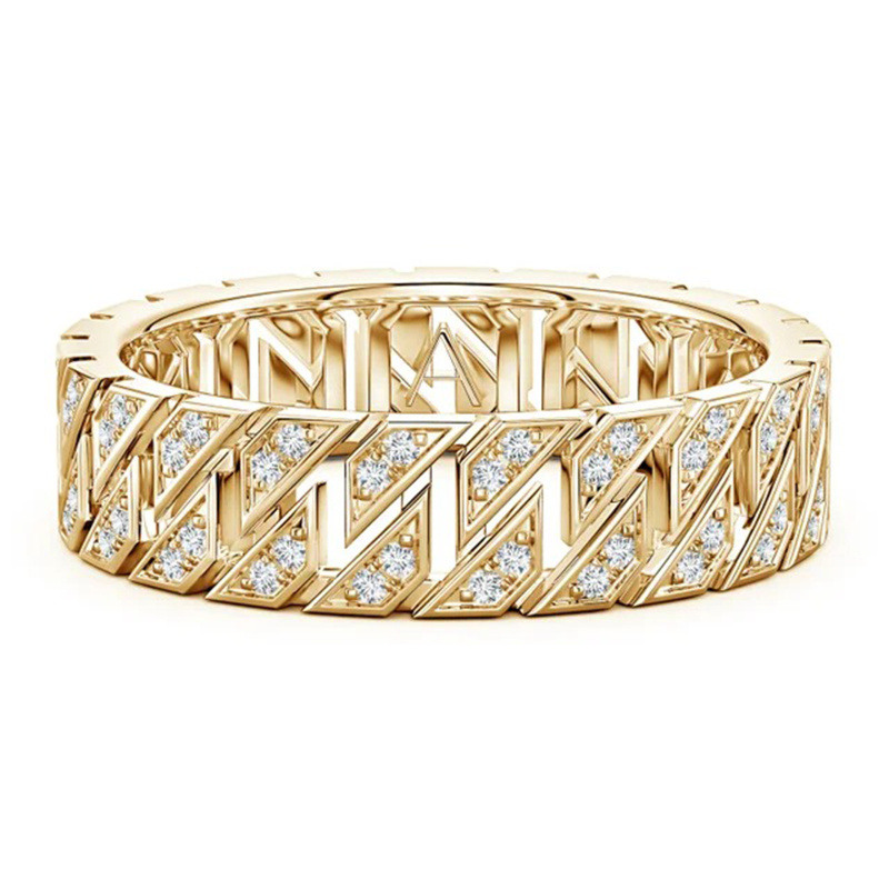 10K-Gold-Pavé-gefasster, im Labor gezüchteter Diamant in Achteckform – Ehering für Herren-8