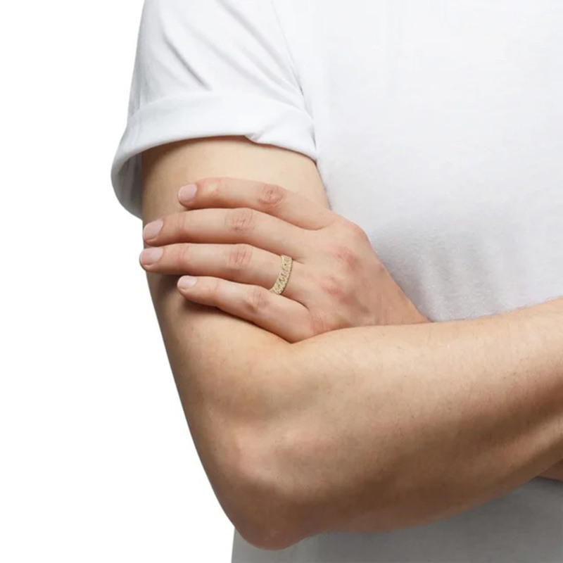 10K-Gold-Pavé-gefasster, im Labor gezüchteter Diamant in Achteckform – Ehering für Herren-2