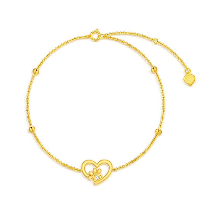 Pulseira de pingente de coração de zircônia cúbica circular de ouro 10K-12