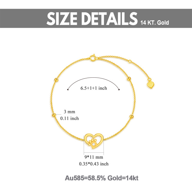 Bransoletka z 14-karatowego złota z zawieszką w kształcie łapy i okrągłego serca z cyrkonii sześciennej-5