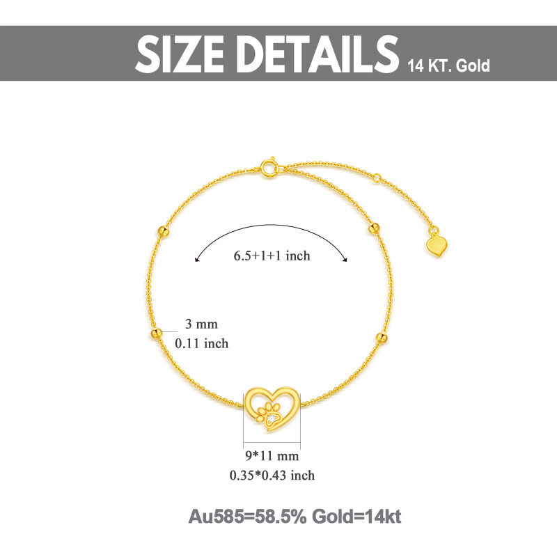 Armband met 10K gouden poot en ronde zirkonia harthanger-5