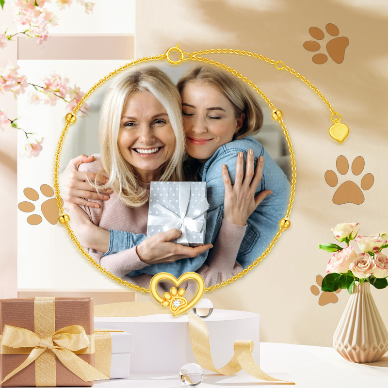 Armband met 10K gouden poot en ronde zirkonia harthanger-6