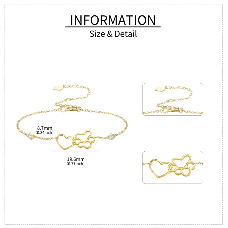 10K Gold Cubic Zirconia Paw & Heart Charm Bracelet-5