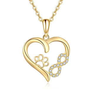 14K Gold Cubic Zirconia Paw & Heart & Infinity Symbol Pendant Necklace-28