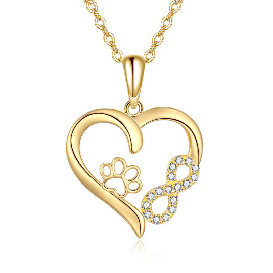 Collana con ciondolo a forma di zampa, cuore e simbolo dell'infinito in oro 14K con zirconia cubica