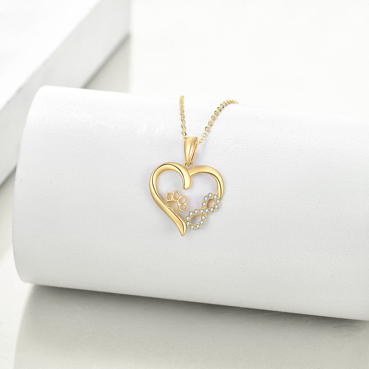 Collier en or 14K à pendentifs en zircon cubique Paw & Heart & Infinity Symbol-4