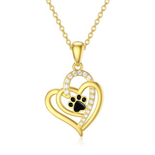 14K Gold Cubic Zirconia Paw & Heart With Heart Necklace for Women-6