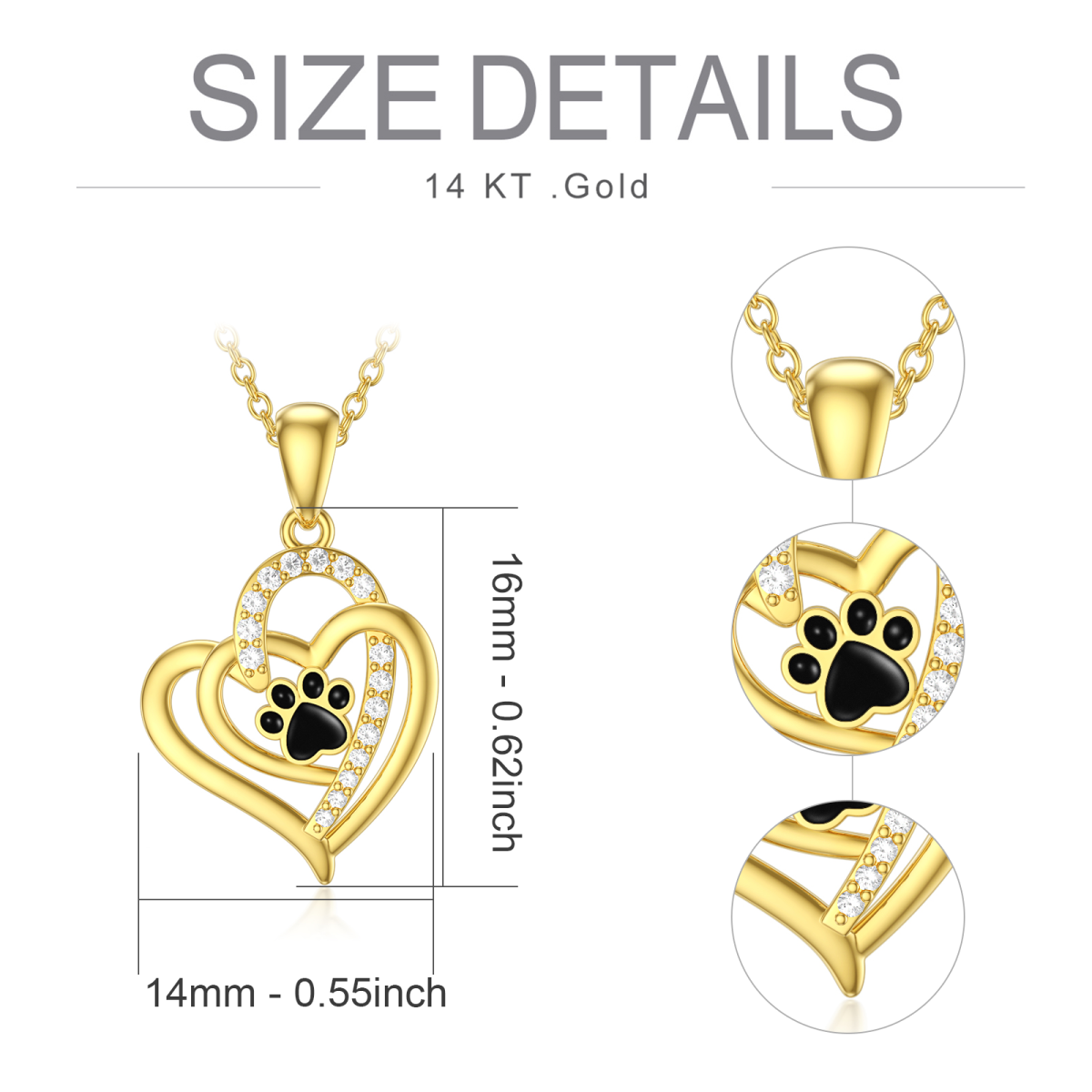 14K Gold Cubic Zirconia Paw & Heart With Heart Necklace for Women-5