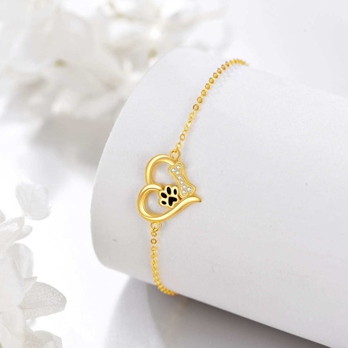 Bracelet en or 14K avec pendentif en forme de cœur et de patte en zircon cubique-4