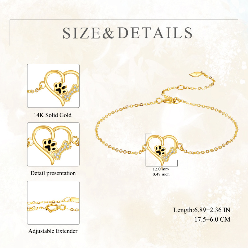 18K Gold Cubic Zirconia Paw & Heart Charm Bracelet-5