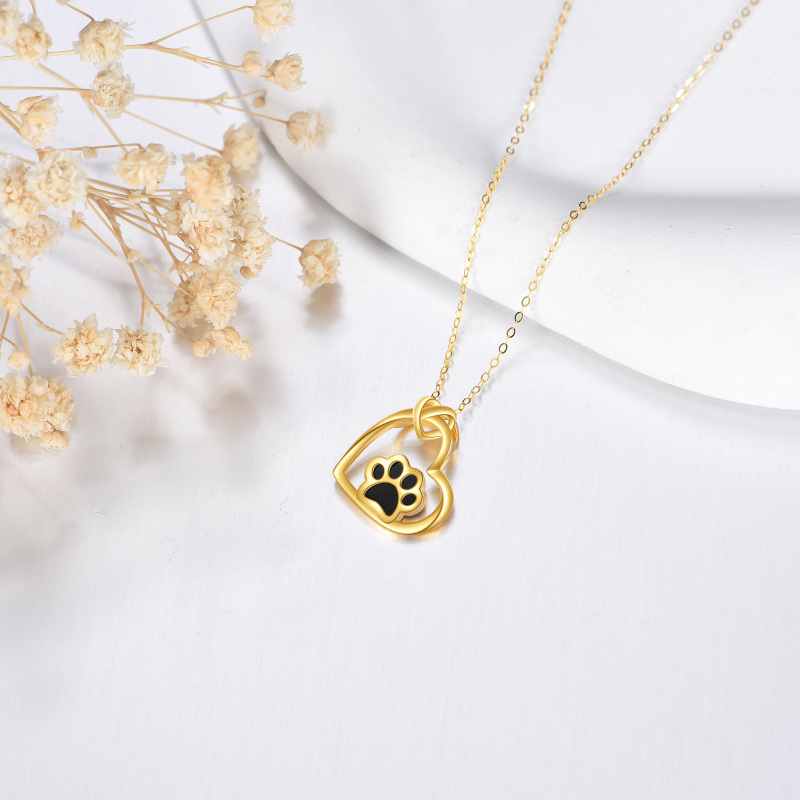 10K White Gold Paw & Heart Pendant Necklace-3