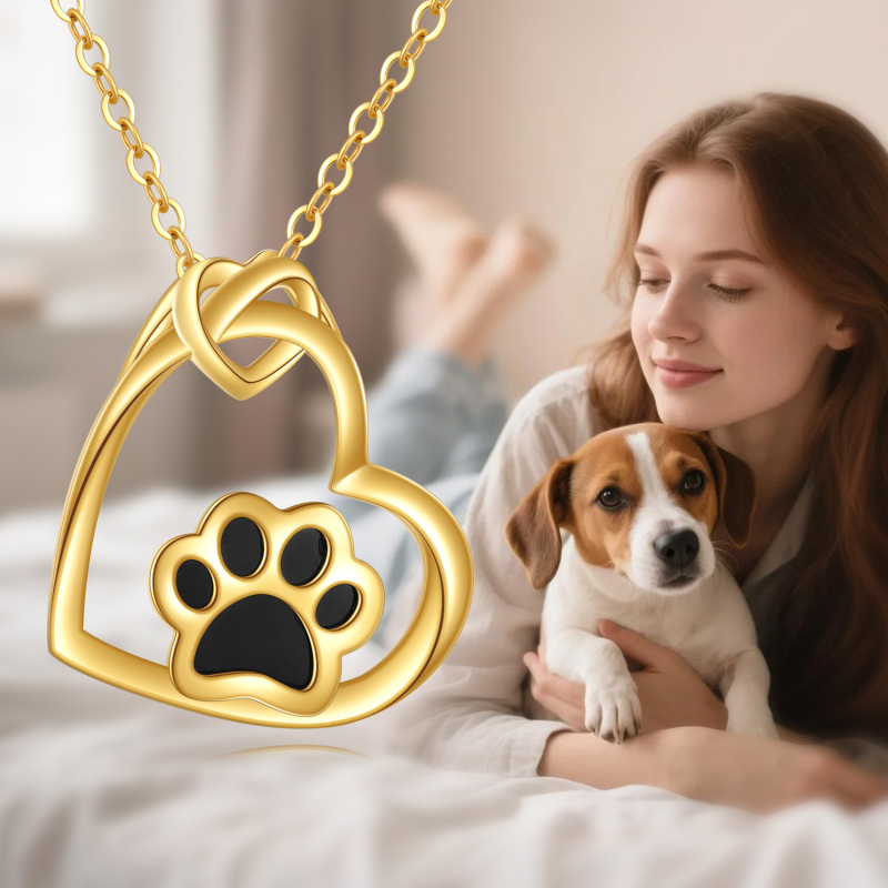 10K White Gold Paw & Heart Pendant Necklace-4