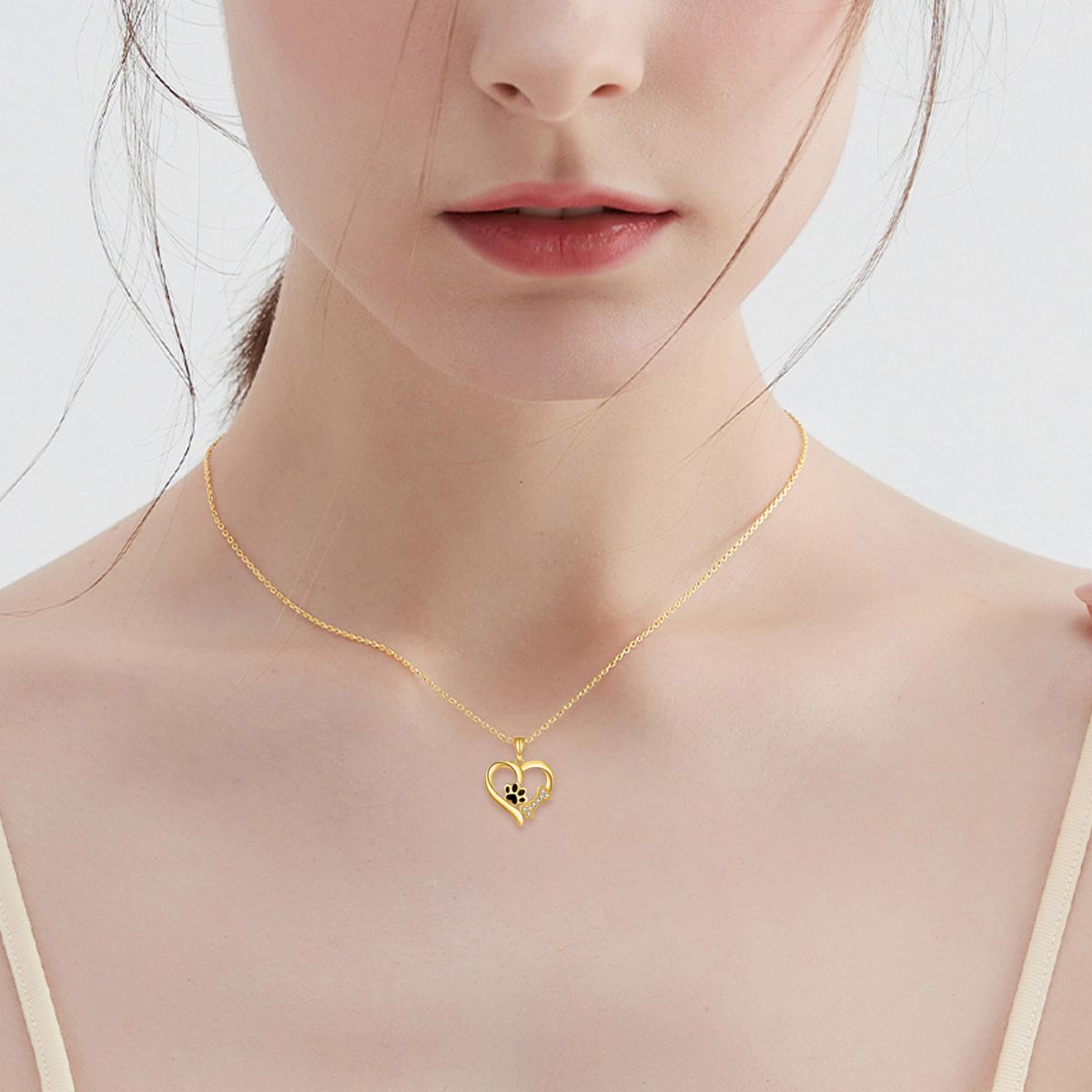 Collier avec pendentif en or 14K à zircon cubique en forme de patte et de coeur-2