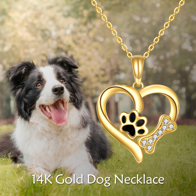 14K Gold Cubic Zirconia Paw & Heart Pendant Necklace-5