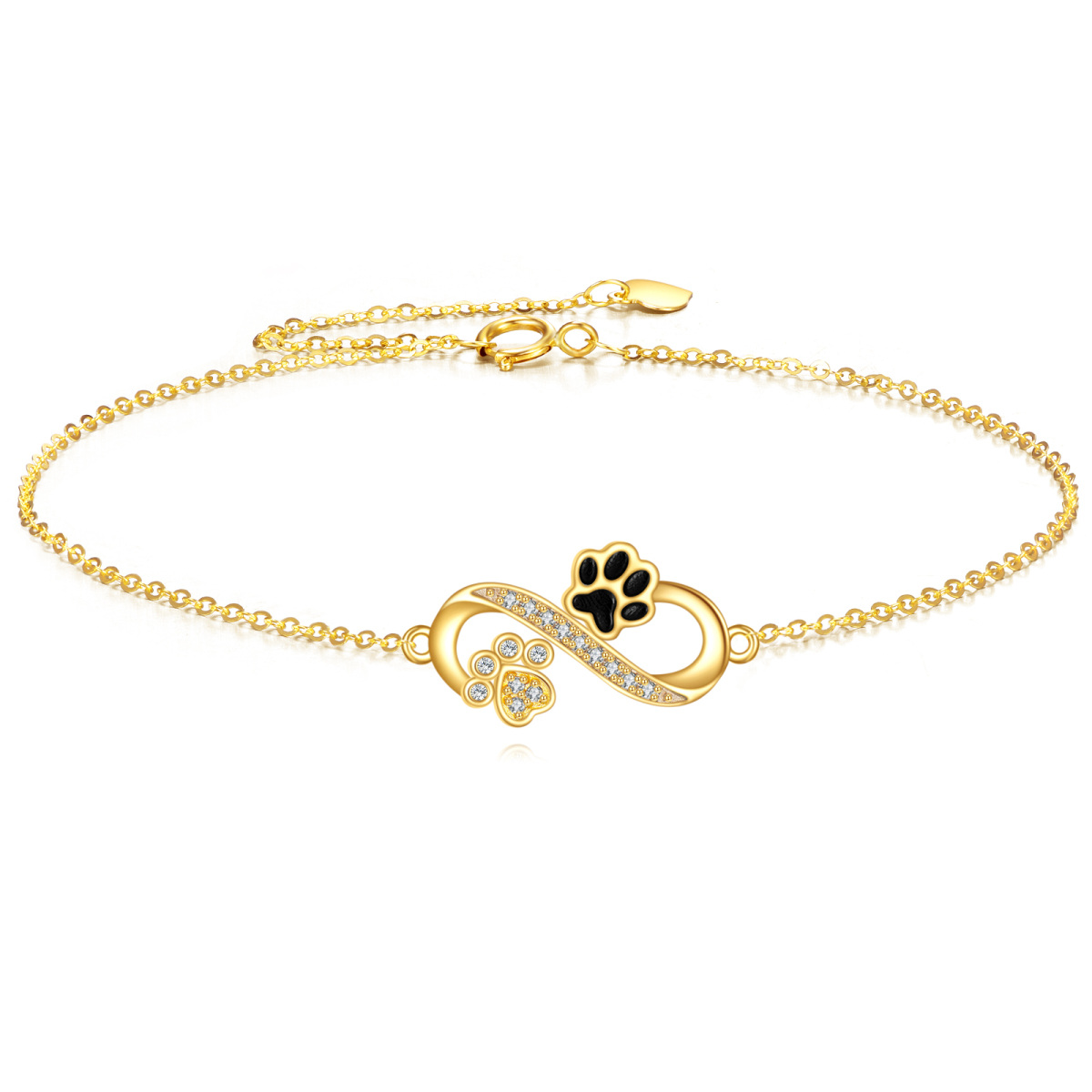 14K Gold Cubic Zirconia Paw & Infinity Symbol Charm Bracelet-1