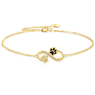 10K Gold Cubic Zirconia Paw & Infinity Symbol Charm Bracelet-2