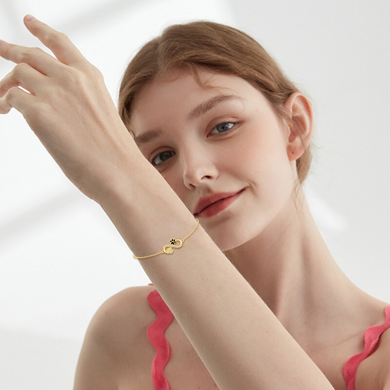 10K White Gold Cubic Zirconia Paw & Infinity Symbol Charm Bracelet-2