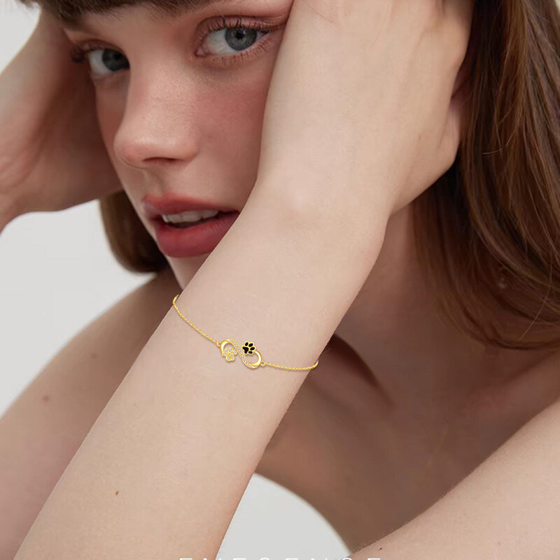 10K White Gold Cubic Zirconia Paw & Infinity Symbol Charm Bracelet-3