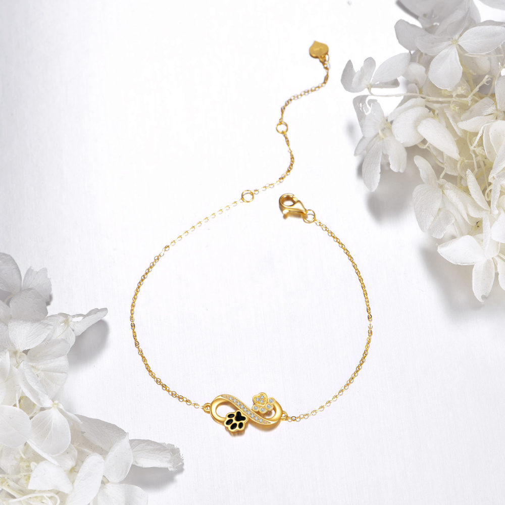14 Karat Gold, Zirkonia, Pfote, Unendlichkeitssymbol, Charm-Armband-4
