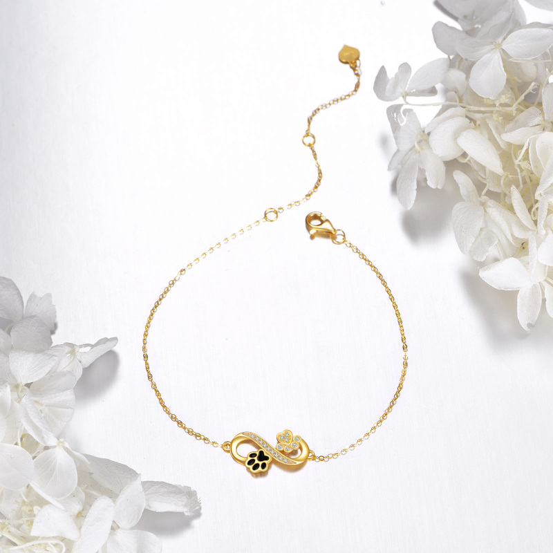 10K White Gold Cubic Zirconia Paw & Infinity Symbol Charm Bracelet-4