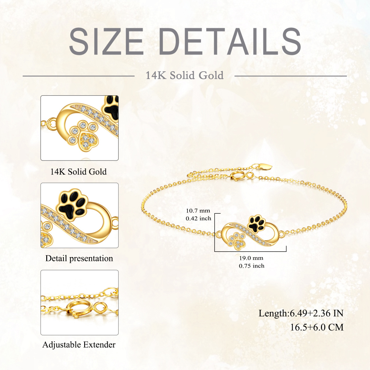 18K Gold Cubic Zirconia Paw & Infinity Symbol Charm Bracelet-5